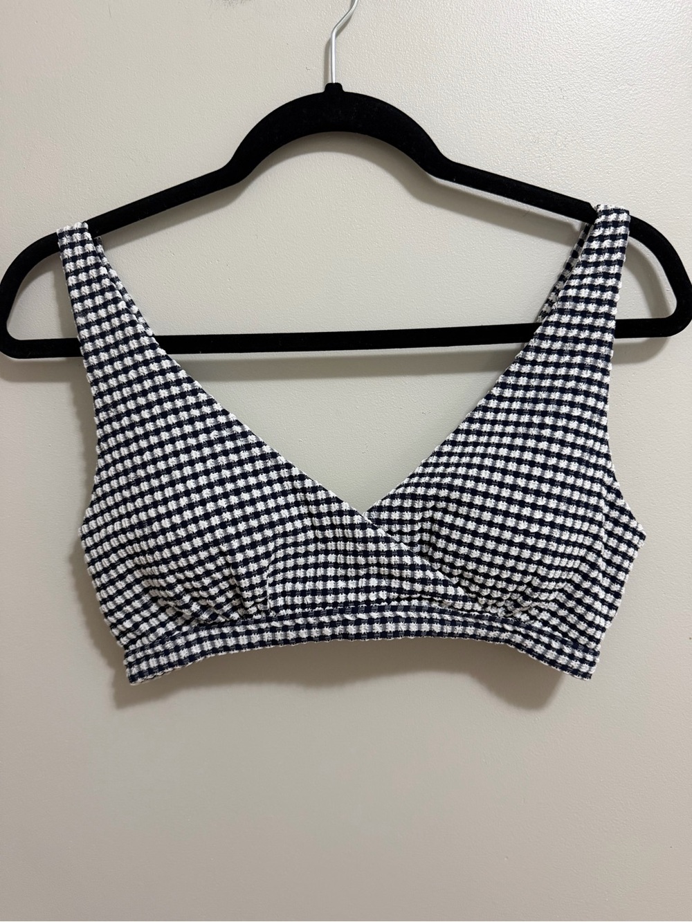 GAP Womens Medium Gingham Seersucker V-Neck Bikini Top Navy Blue White NWT